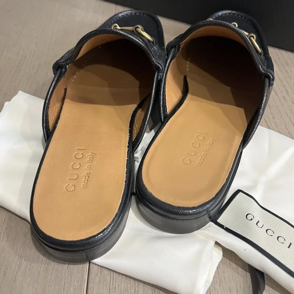 GUCCI Quentin Horsebit Mules Loafers Men's Open Roos Black Size 9 NEW